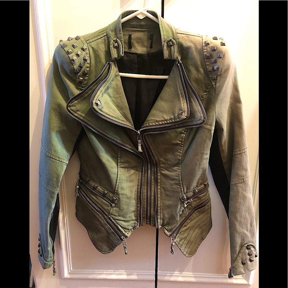 Army Green Lapel Motorcycle Biker Jacket
